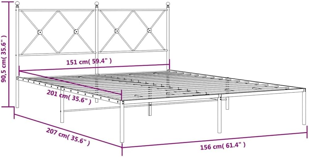 King Size Bed Frame with Headboard, White Powder-Coated Steel Modern Platform Bed Frame, Sturdy Construction and Minimalist Design for Spacious Bedroom, Easy Assembly Included
