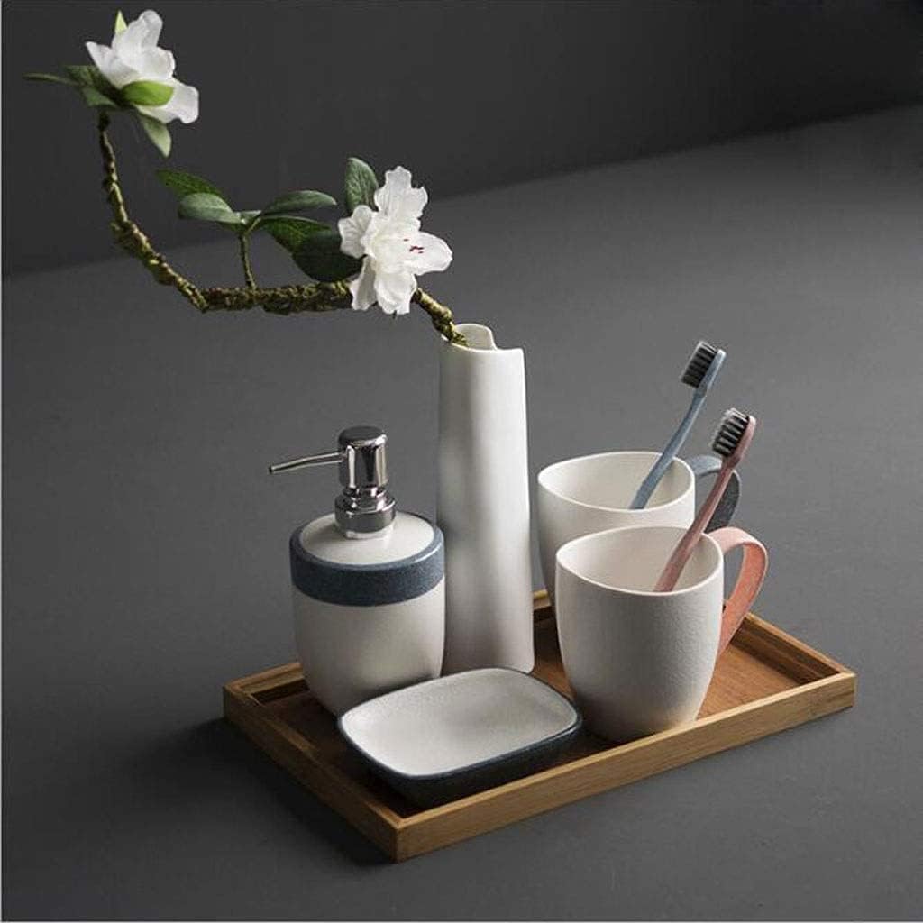 Vanity Bathroom Decor, 6-Piece Ceramic Bathroom Accessories Set Tumbler Soap Dish Tray Vase Soap Dispenser Set Housewarming Gift