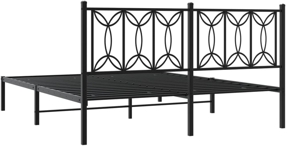 Metal Bed Frame with Headboard Black Queen Size Platform Bed Frame Steel Structure Underbed Storage Space No Mattress Needed for Bedroom Furniture