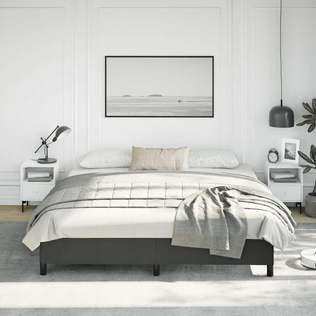 King Size Bed Frame with Faux Leather Finish and Engineered Wood Construction, Black Contemporary Minimalist Design, Supports Up to 1102.3 lb, Durable and Easy Assembly