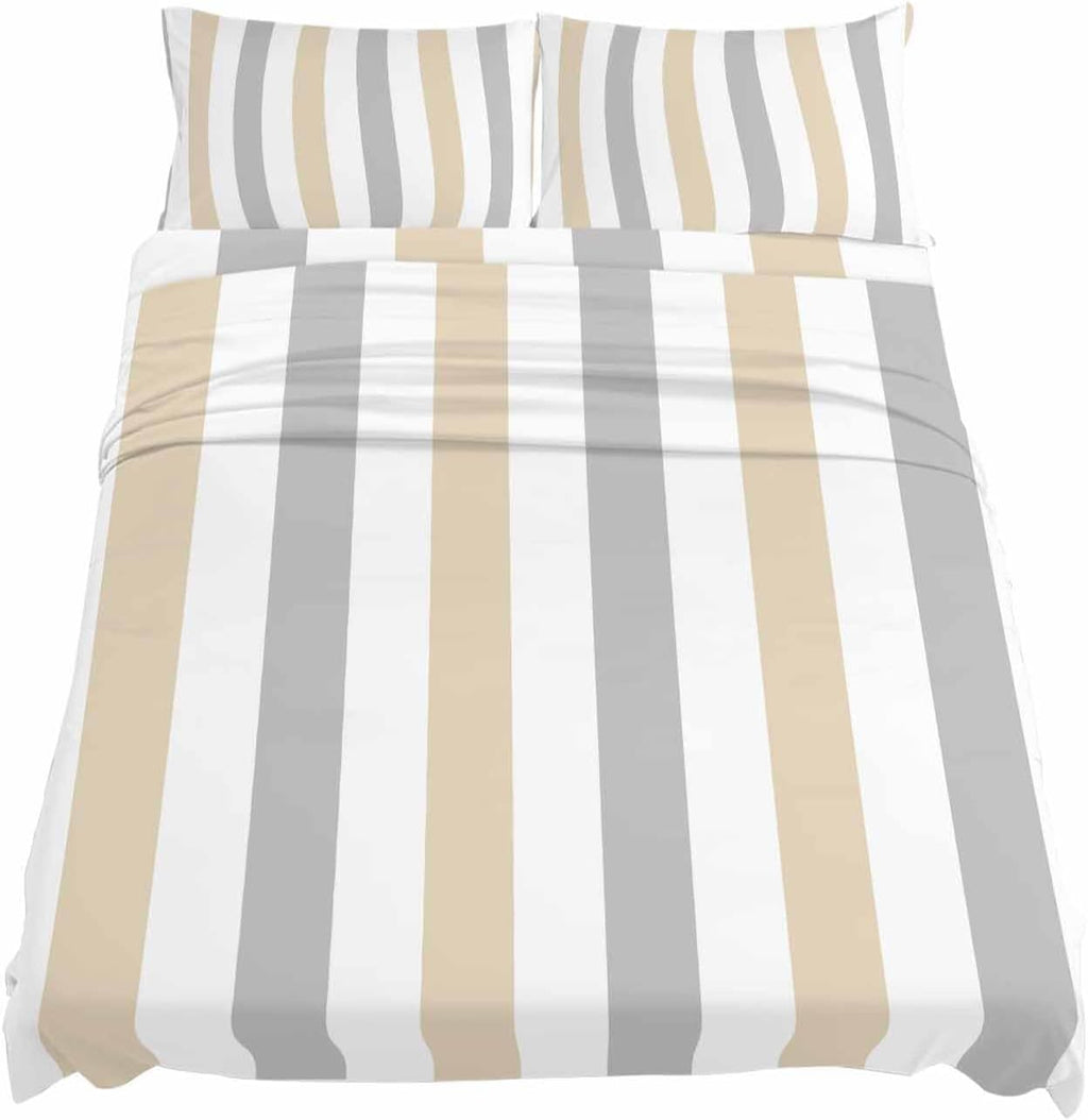 Beige Grey Striped King Sheet Set 4 Piece Bedding - Geometric Vertical Stripes White Breathable Comfy Cooling Bed Sheets & Pillowcase Sets,Hotel Luxury Flat Sheets Deep Pockets Fitted Sheet for Women