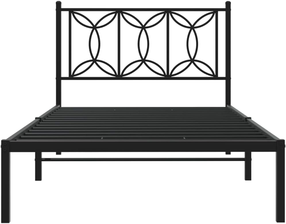 Metal Bed Frame with Headboard Black Twin Size Steel Platform Bedframe Underbed Storage Space Durable Bed Base for Bedroom
