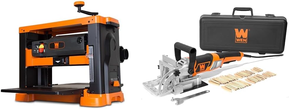 WEN 15-Amp 13-Inch Benchtop Thickness Planer and 8.5-Amp Biscuit Joiner Bundle with Blades, Biscuits, and Carrying Case