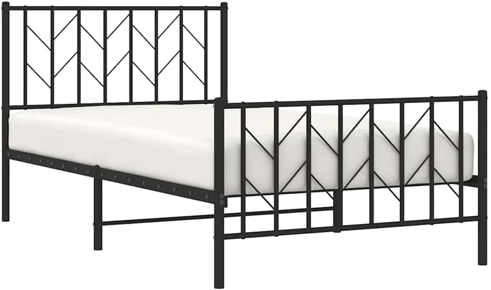 Metal Bed Frame with Footboard Black Twin Size 39.4'x78.7' Sturdy Steel Platform Bedframe Underbed Storage Space for Bedroom Guest Room
