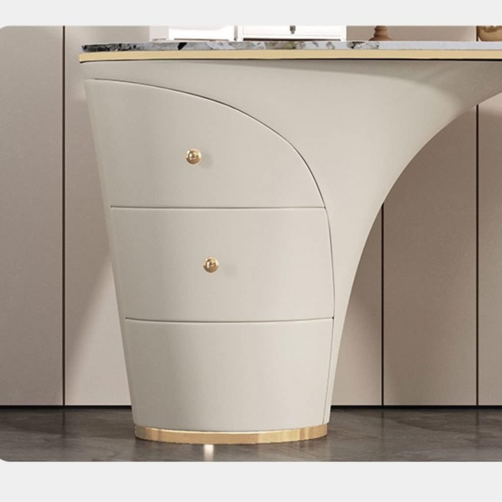 Multifunctional Dressing Desk Oval Slate Dresser Storage Cabinet Integrated Table Solid Copper Handle, Metal Support Frame, Storage Cabinet with 2 Drawers Vanity Makeup Table