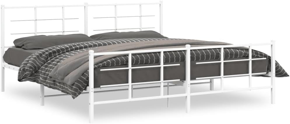 White Powder-Coated Steel Full Bed Frame Rectangular Modern Sturdy Platform with Easy Assembly and Durable Construction for Adults and Guest Rooms Sleek Contemporary Design