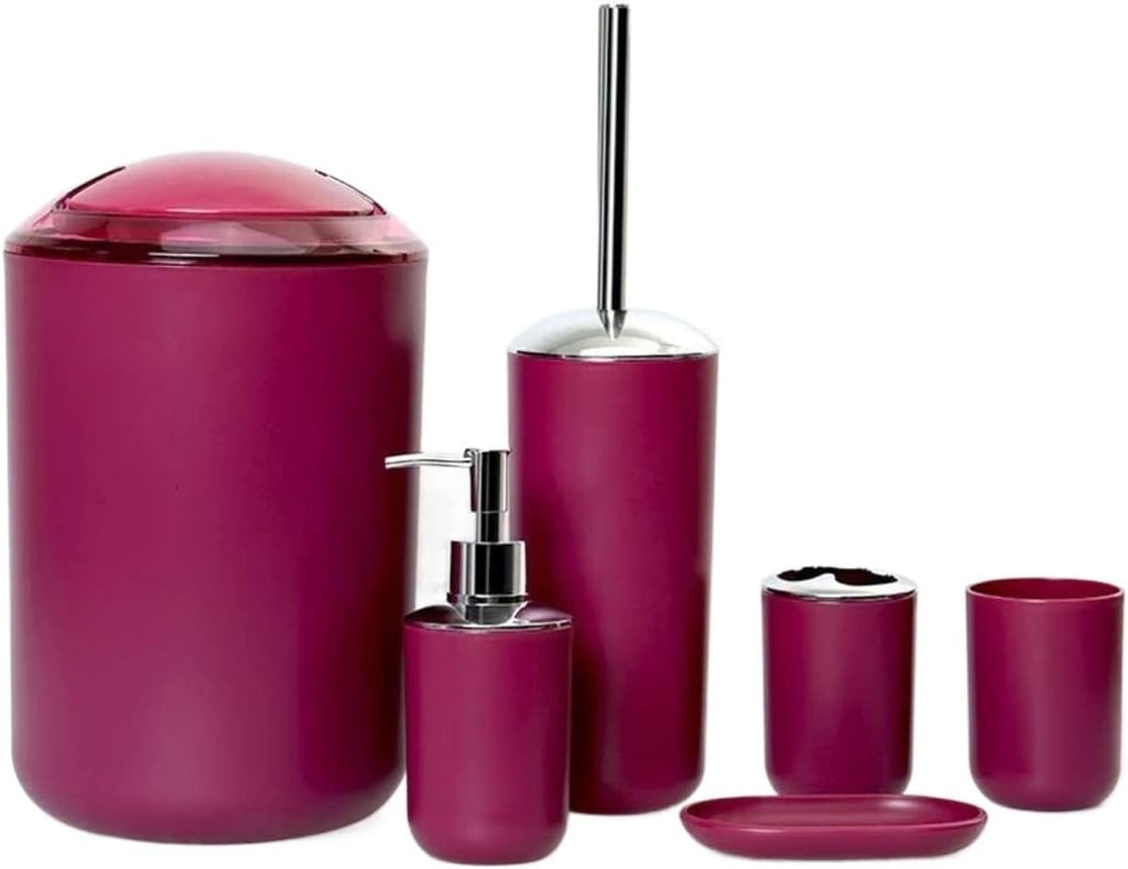 Vanity Bathroom Decor, Bathroom Accessory Set Modern Design 6 Piece Bathroom Accessory Set Toilet Brush Waste Bin Soap Dish Housewarming Gift(Wine red)