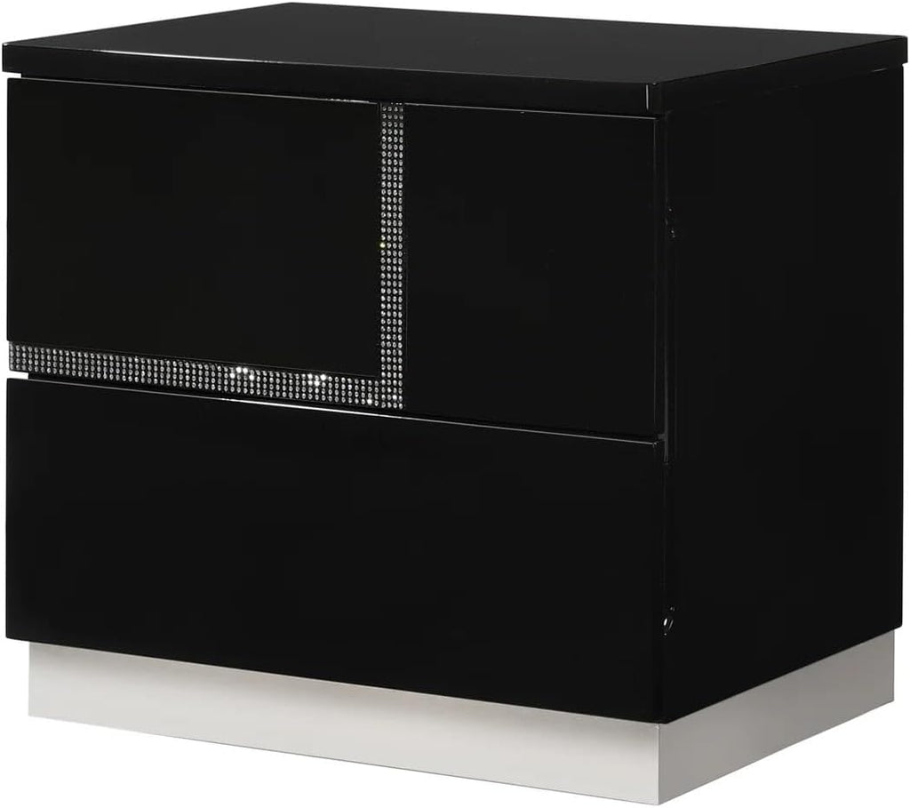 Contemporary Black Lacquer 5pc Bedroom Set - California King Size | Chrome Finish Base, High Gloss Finish Wood Bed Set