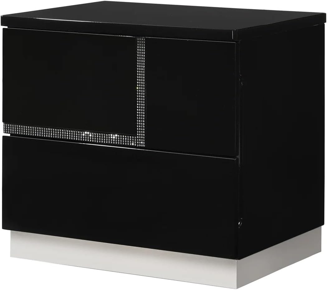 Contemporary Black Lacquer 5pc Bedroom Set - California King Size | Chrome Finish Base, High Gloss Finish Wood Bed Set