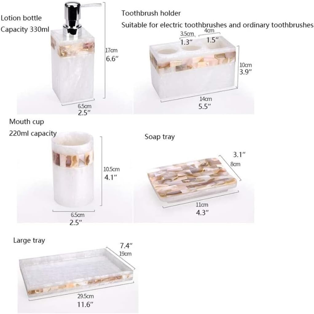 Vanity Bathroom Decor, Light Luxury Shell Bathroom Accessories Set Resin Cup Toothbrush Holder Soap Dispenser Bath Supplies Wash Set Housewarming Gift(7pcs)