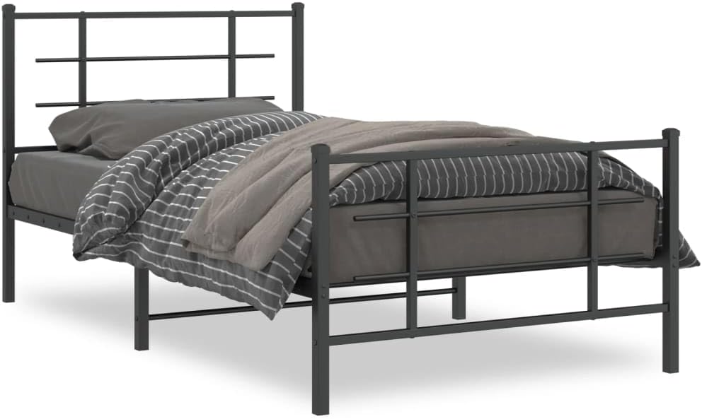 Metal Bed Frame Queen Size with Footboard Black 39.4'x78.7' Sturdy Steel Platform Bedframe Underbed Storage Space for Bedroom