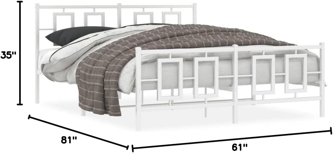 Metal Bed Frame Queen Platform Bed Frame with Footboard White Sturdy Steel Construction 59.1'x78.7' Underbed Storage for Bedroom Guest Room