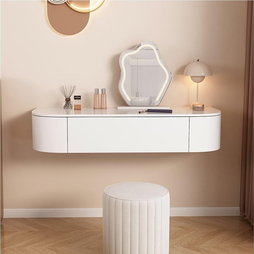 Floating Makeup Vanity for Wall, Wall Mounted Desk with Drawers, Wood White Corner Desk, Modern Dressing Table for Bedroom(31.5in)