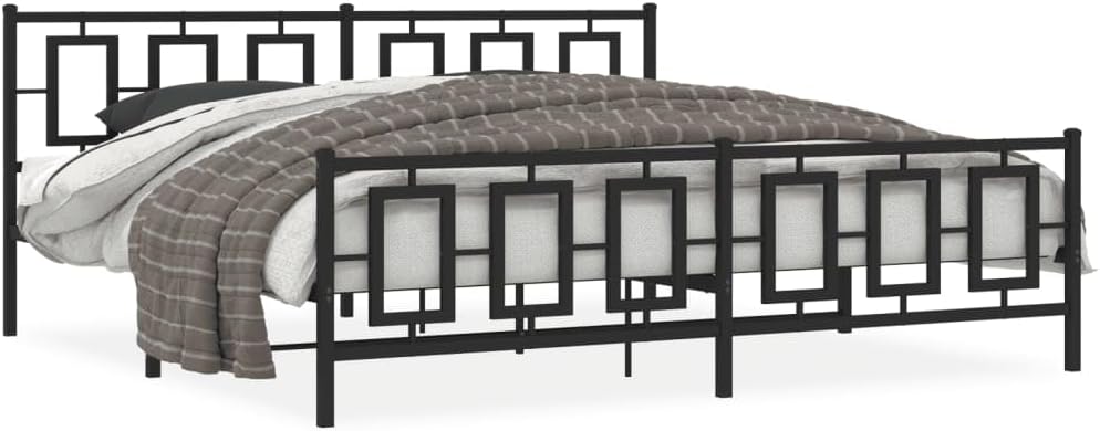 Metal Bed Frame King Size with Footboard Steel Platform Bed Frame Black Sturdy Construction Underbed Storage Space for Bedroom Guest Room Furniture