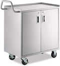 18' x 30' Stainless Steel Utility Cart with Enclosed Base and Locking Doors - Commercial NSF 3 Shelf Service Cart, Heavy-Duty Mobile Storage Cabinet for Kitchen, Catering, Restaurant Storage