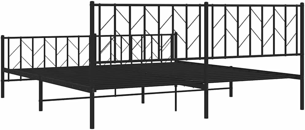 Black Powder-Coated Steel Double Bed Frame 76 x 80 Inches, Sturdy Metal Bed Base with Elegant Design for Bedroom, Easy Assembly Indoor Furniture, Durable Support Structure
