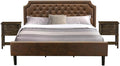 Pemberly Row 3-Piece King Bedroom Set, Engineered Wood and Faux Leather, Jacobean/Brown Finish, Includes Upholstered Platform Bed Frame and 2 Nightstands, Solid Wood Slats, Mid-Century Modern Style