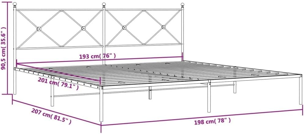 Queen Bed Frame with Headboard White Metal Platform Bedframe 76'x79.9' Heavy Duty Steel Construction for Bedroom Furniture Storage Space Under Bed