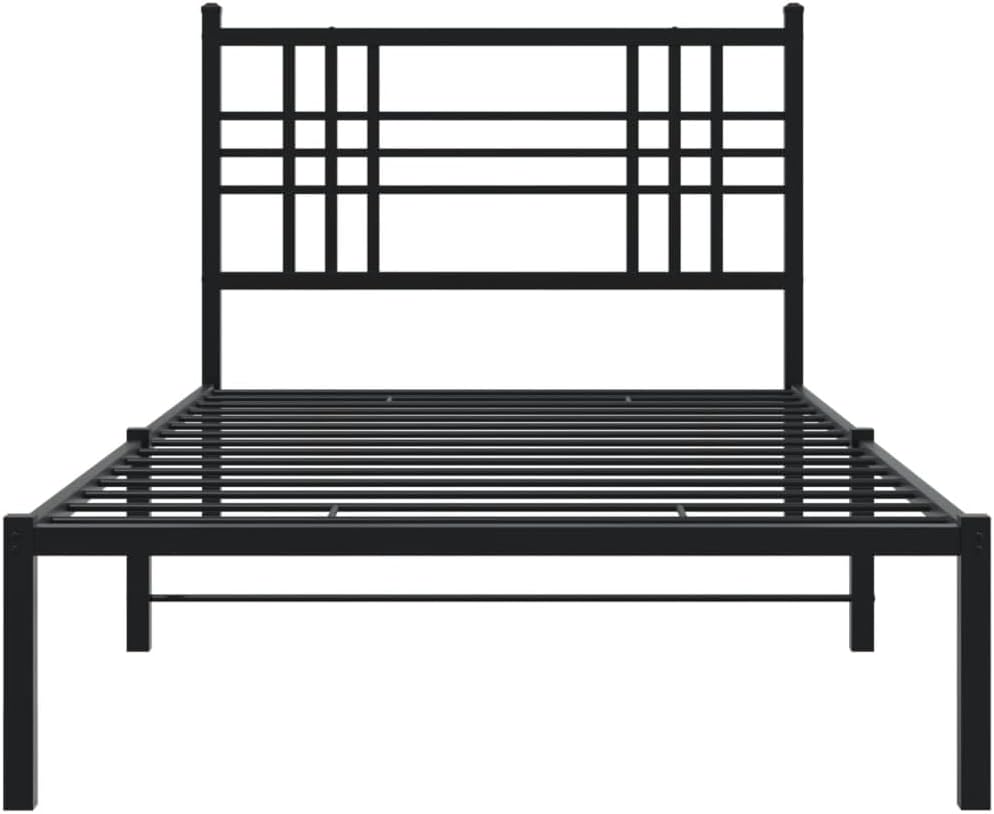 Black Steel Twin Bed Frame Rectangular Modern Platform with Storage for Bedroom
