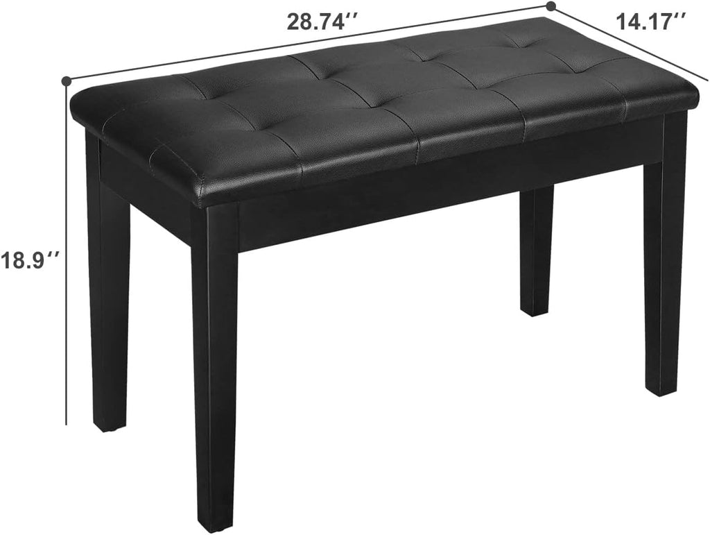 Setting Piano Bench with Storage Compartment, Thick Padded Leather Cushion Keyboard Bench for Music Books, Vanity Stool, Tufted Wooden Seat, 29x13x19 Inches (440LB Capacity) (Black)