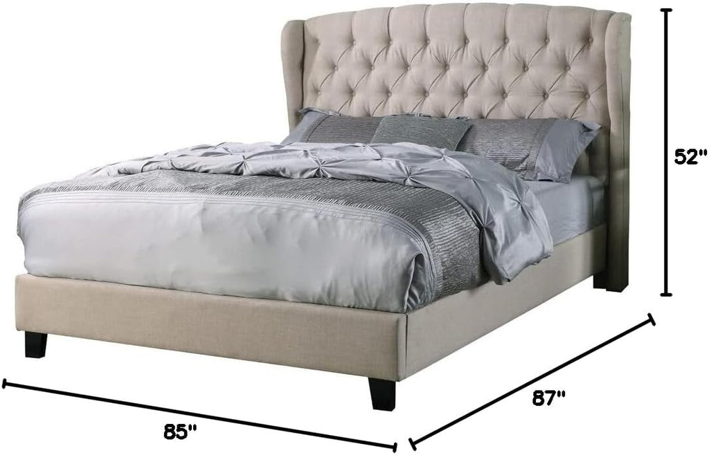 Best Master Furniture Yvette Upholstered Tufted with Wingback Platform Bed King Beige