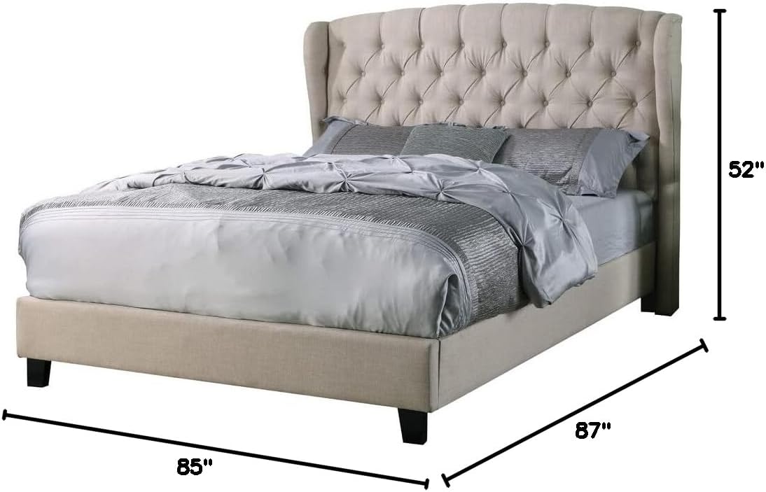 Best Master Furniture Yvette Upholstered Tufted with Wingback Platform Bed King Beige