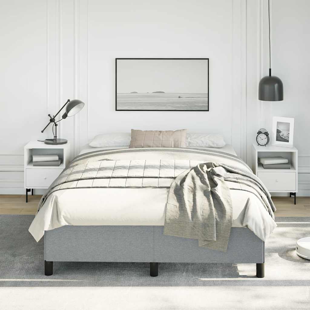 Light Grey Polyester Plywood Engineered Wood Full Bed Frame with Breathable Fabric and Sturdy Wooden Slats for Modern Bedroom Decor
