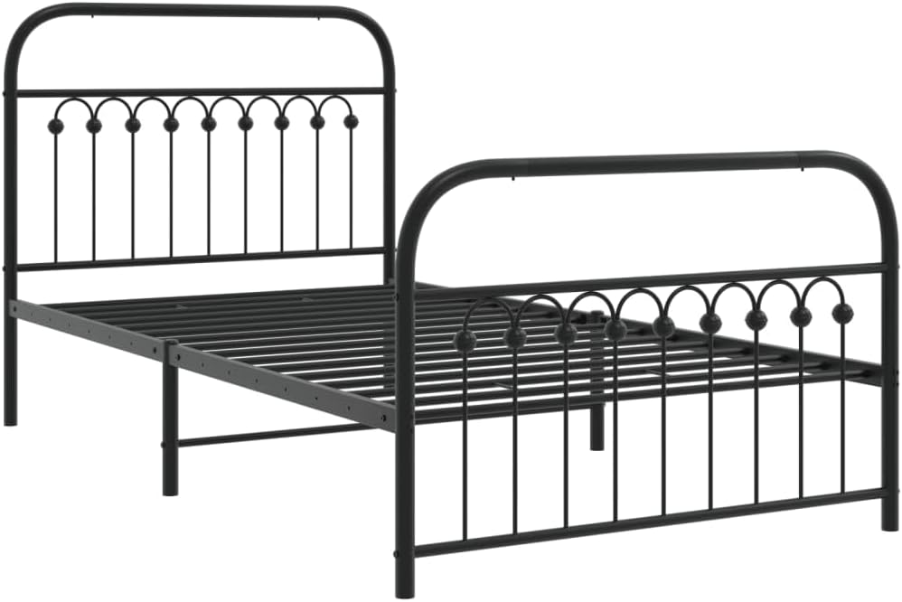 Metal Bed Frame with Footboard Black Queen Platform Steel Frame Underbed Storage Space Sturdy Bedframe for Bedroom Furniture