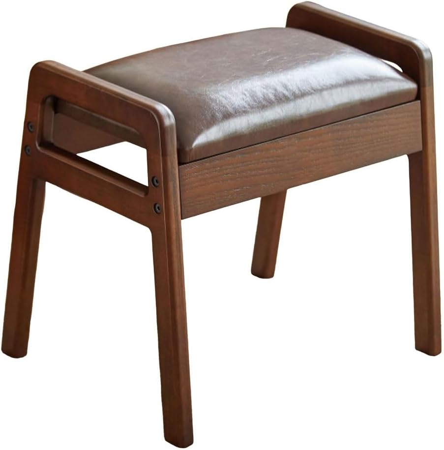 Shoe Bench, PU Vanity Stool Seatwith Wood Legs, for Entry, Hallway, Living Room, Bedroom, Walk-in Closet