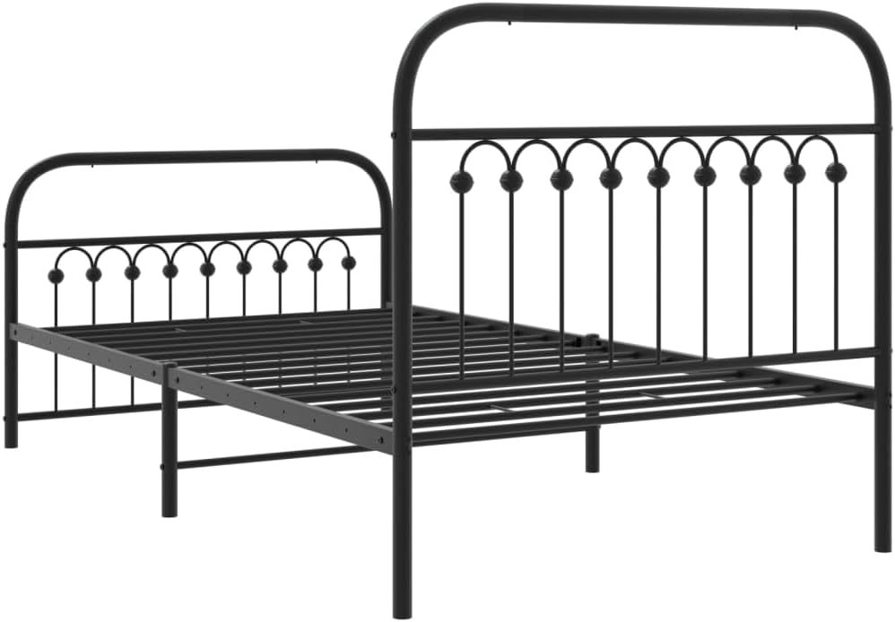 Metal Bed Frame with Footboard Black Queen Platform Steel Frame Underbed Storage Space Sturdy Bedframe for Bedroom Furniture
