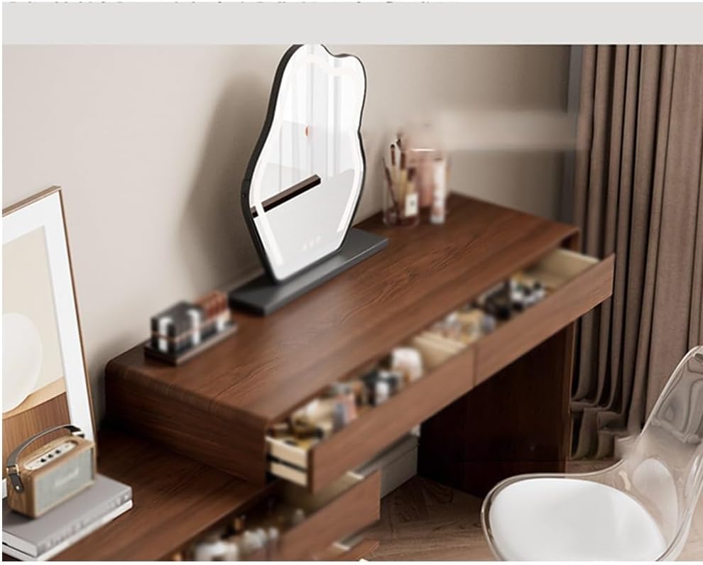 Vanity Table Stylish Walnut Wood Vintage Makeup Desk with Expandable Corner Design Perfect for Bedroom Storage