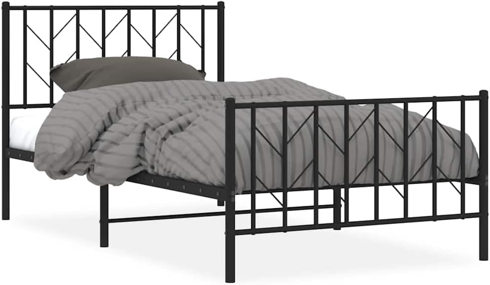 Metal Bed Frame with Footboard Black Twin Size 39.4'x78.7' Sturdy Steel Platform Bedframe Underbed Storage Space for Bedroom Guest Room