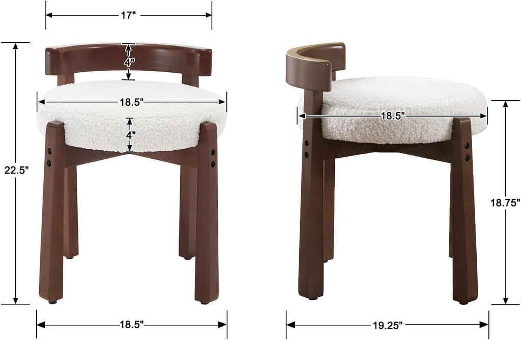HNY Modern Boucle Ottoman : Upholstered Vanity Chair with Solid Wood Legs, Cute Round Footrest for Bedroom & Living Room, White