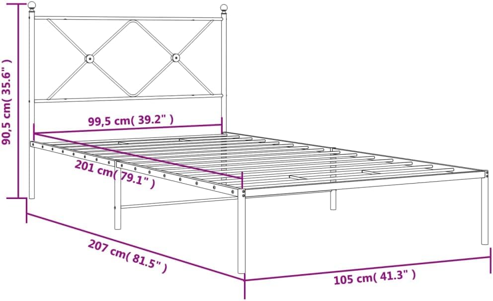 Metal Bed Frame with Headboard Black 39.4'x78.7' Queen/Twin Size Platform Bedframe Steel Construction Underbed Storage Space for Bedroom Furniture