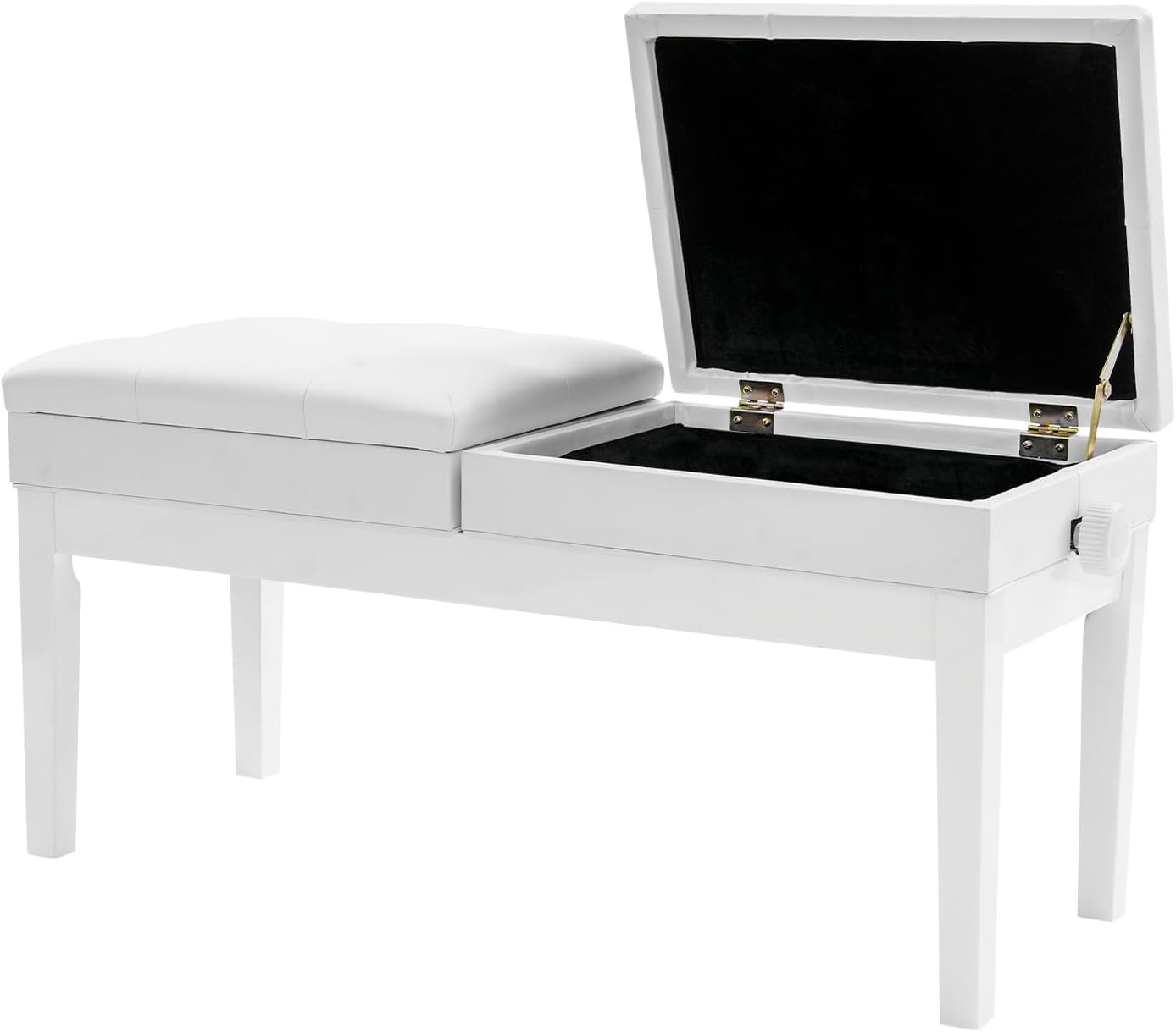 AngelcityCC Longer Duet Piano Bench with Storage, Adjustable Height Double Keyboard Piano Bench Seat with PU Leather Cushion
