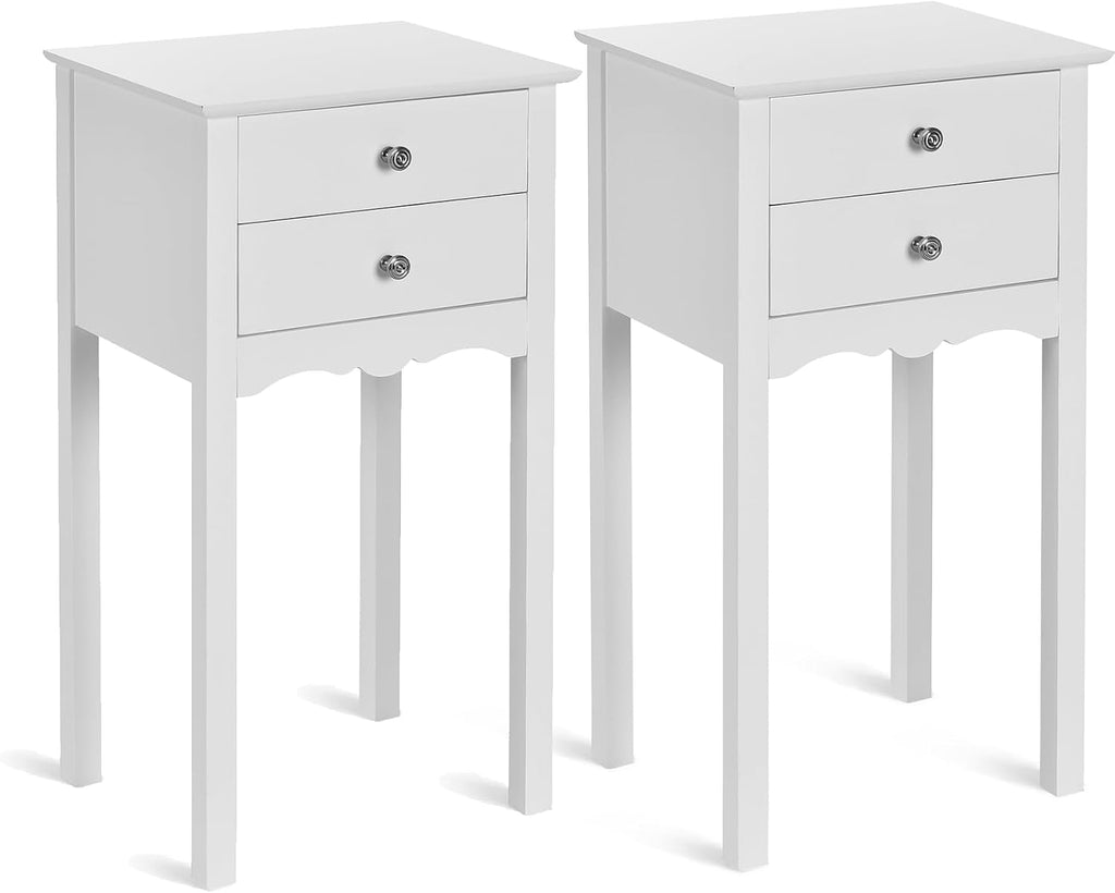 Giantex 2 Pcs End Table w/ 2 Drawers Side Table Nightstand Multi-Purpose Accent Table Living Room Bedroom Home Furniture (2, White)