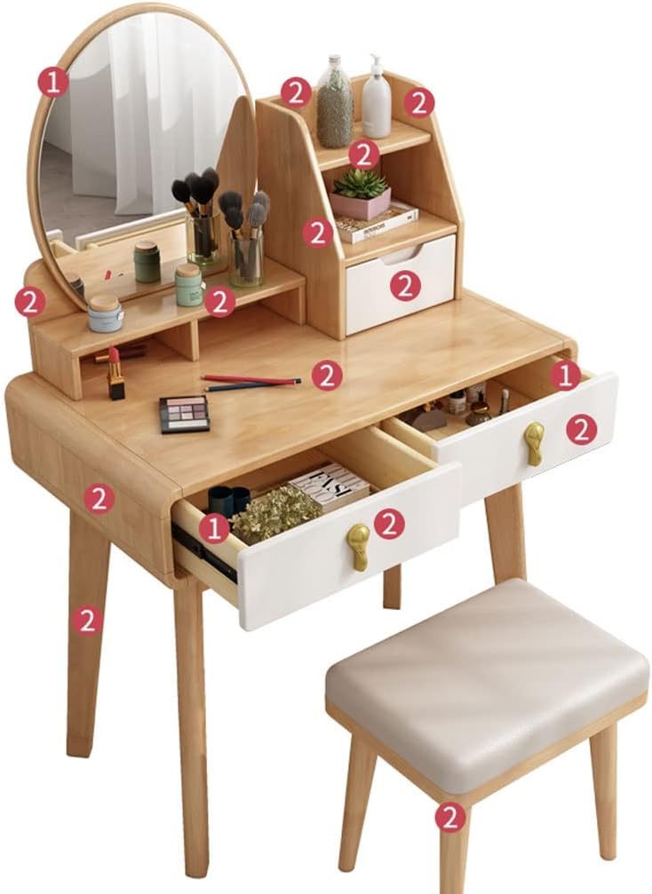 Vanity Benches Vanity Table Set with Lighted Mirror Ladies Fashion Makeup Table Modern Small Makeup Table for Bedroom Dresser with Drawers (Color : A, Size : L70CM)