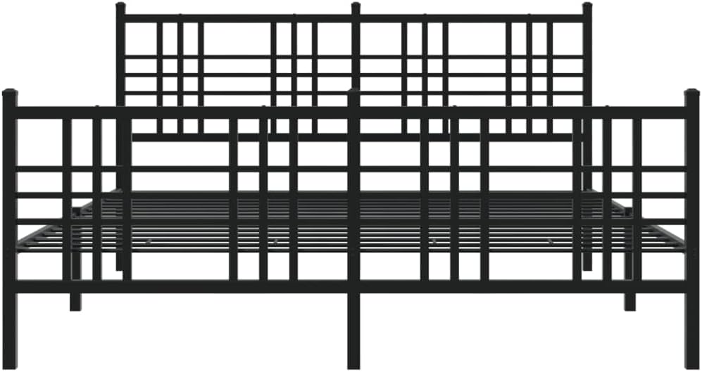 Black Steel Bed Frame King Size Rectangular Traditional Metal Frame Sturdy Construction Elegant Finish for Bedroom Mattress Support