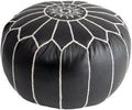 Classy Black Faux Leather Round Pouf Ottoman 20'' | Stylish Tufted Footrest Vanity Stool Glamorous Touch Luxe Look, | Bench Fluffy Dorm Patio Perfect for Living Room, Bedroom, Lounge Cushioned