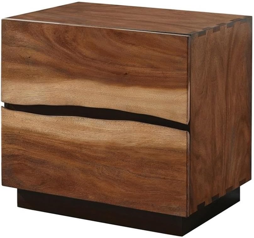 MAKLAINE 4-Piece California King Wood Bedroom Set, Smokey Walnut Finish, Includes Bed, Nightstand, Dresser, Mirror, Mahogany and Veneer Construction, Rustic Style for Master Bedroom Decor