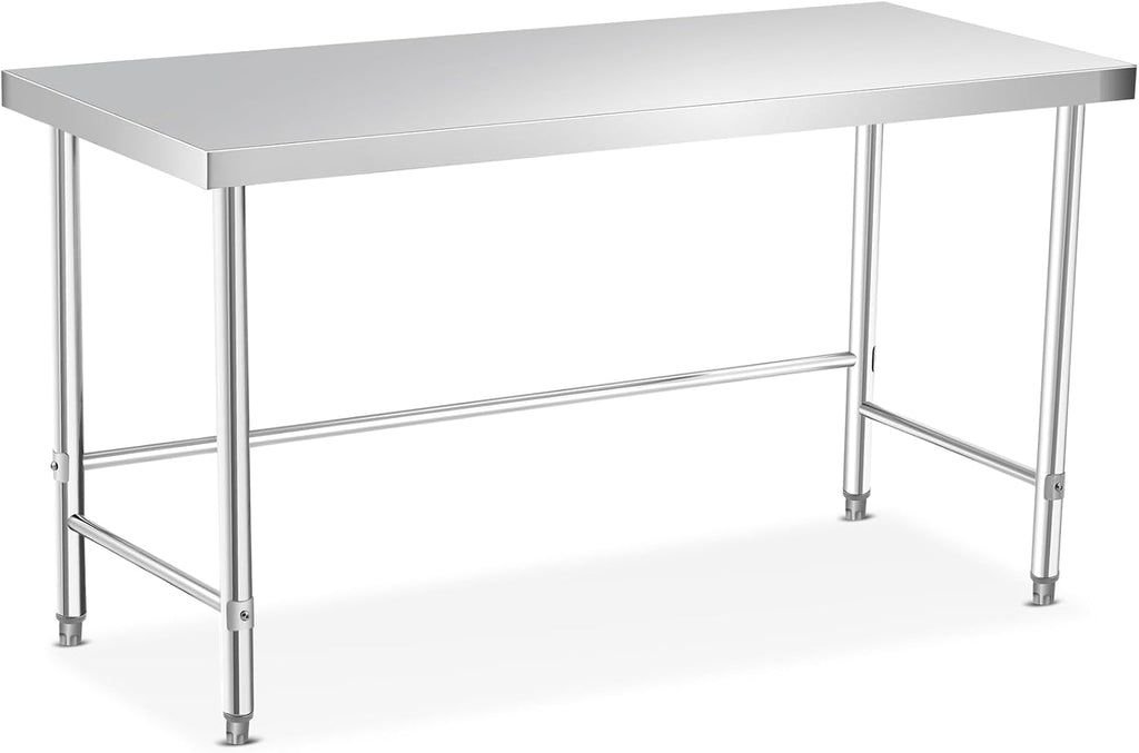 GarveeLife Stainless Steel Work Table, 60x24 x35 Inch, Commercial Kitchen Prep Table with Open Base for Restaurant, Food Prep, Garage and Workshop, Easy to Assemble and Clean, Silver