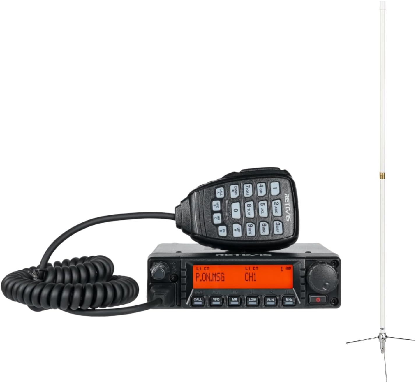 Retevis RA87 GMRS Mobile Radio, Mobile Two Way Radio, Long Range Transceiver with Base Antenna, GMRS Communication Solutions for Long Range Use