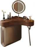 Corner Makeup Vanity Desk, Vanity Small Space with LED Mirror, 3 Drawers, Minimalist Design Wood Nightstand Vanity Suitable for Small Bedroom Spaces,with Mirror