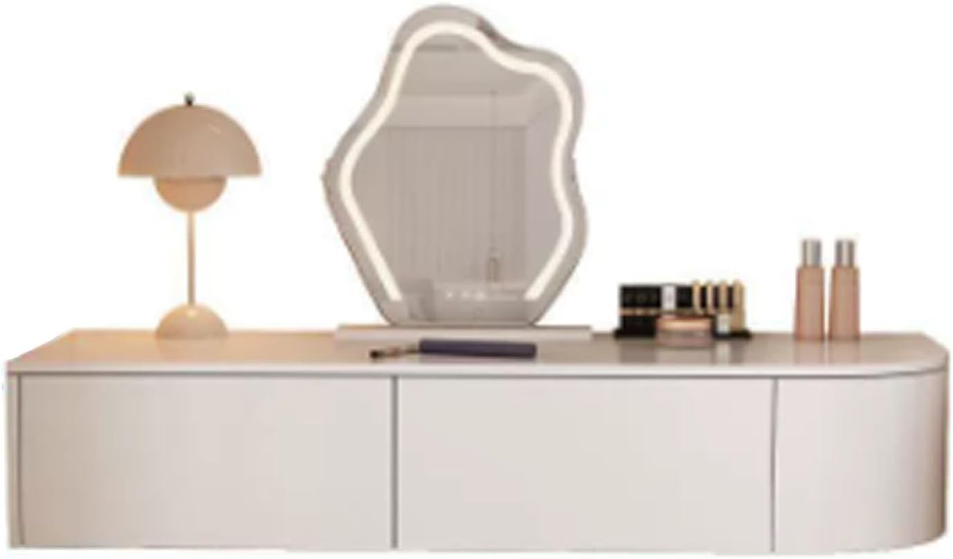 Floating Vanity Makeup Table, Modern White Suspended Desk with Drawers, Wall Mounted Corner Dressing Desk, Wood Hanging Nightstand for Bedroom(White Left,120cm/47.2in)