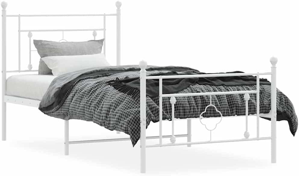 Twin Size Metal Bed Frame White Powder-Coated Steel Platform Design Sturdy Space Saving for Bedroom Furniture