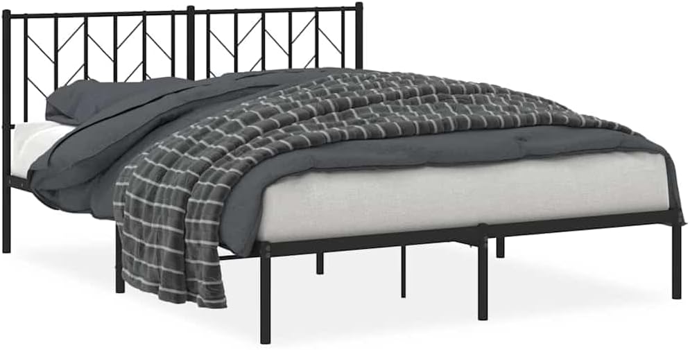 King Bed Frame with Headboard, Black Powder-Coated Steel, 59 x 79 Inches, Sturdy Metal Framework, Underbed Storage Space, Easy Assembly, Modern Design, Durable Construction