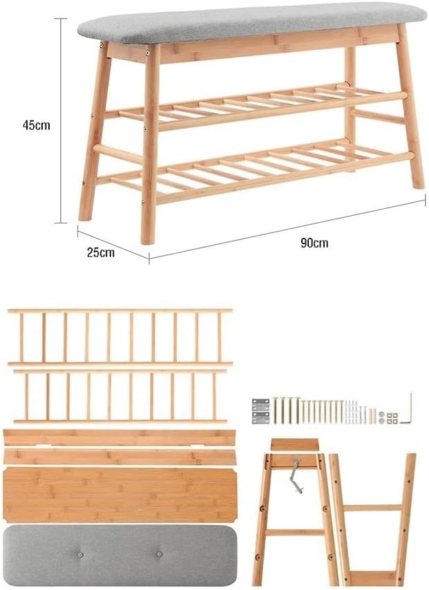 Three Layer Shoe Rack Bench with Cushion Stylish Storage Stool for Entryway Living Room Corridor & Corner 90cm (35.43inch) Shoe nizer for Shoes & Boots