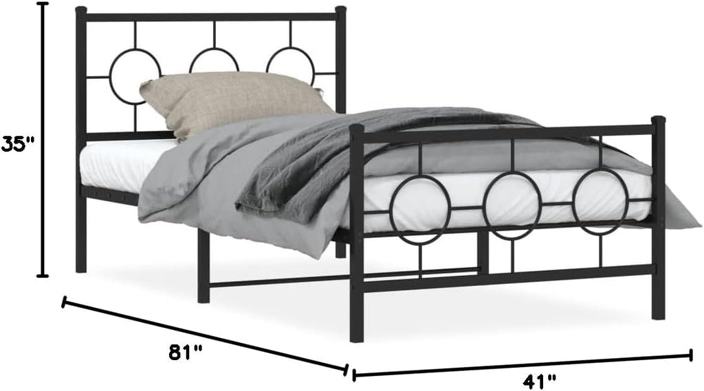 Metal Bed Frame for Twin Mattress with Footboard Black 39.4'x78.7' Heavy Duty Steel Platform Bed Frame with Underbed Storage Space, Sturdy Bedroom Furniture
