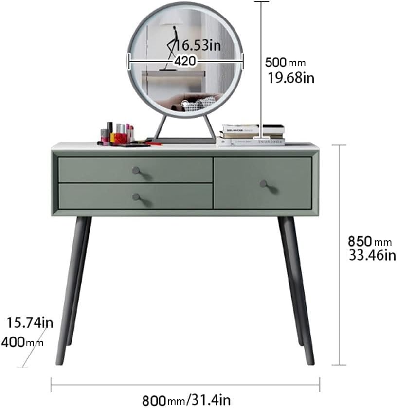 Vanity Benches Dresser Bedroom Modern Minimalist Dressing Table Small Apartment Dressing Table with Three Drawers, Stool and Mirror (Color : A)