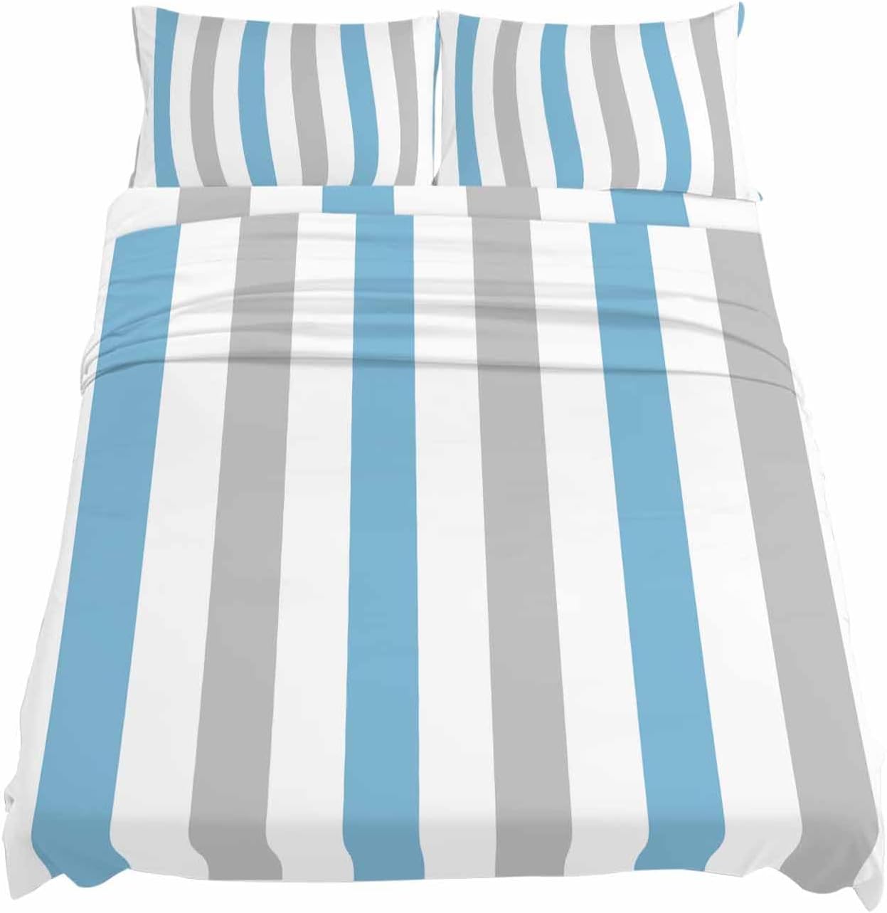 Blue Grey Striped King Sheet Set 4 Piece Bedding - Geometric Vertical Stripes Minimalist Breathable Comfy Cooling Bed Sheets & Pillowcase Sets,Hotel Luxury Flat Sheets Deep Pockets Fitted Sheet